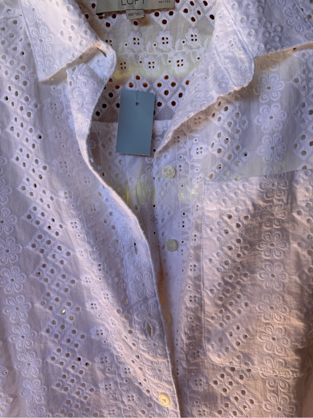 LOFT White Broderie Anglaise Button-Down Blouse NWT - Picture 3 of 11